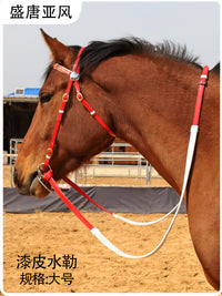 Lacquered Leather Bridle with Browband and Bit Adjustable Horse Reins Equestrian Equipment