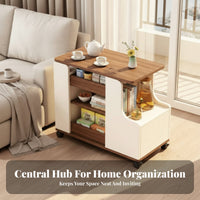 Elevating Top End Table Space Saving Design Rolling Sofa Side Table Versatile Swivel Top Storage Cart for Students, Adults, Living Room, Bedroom
