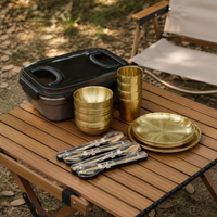 304 Stainless Steel Camping Tableware Set Gold Picnic Set Portable Outdoor Family
