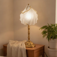 Elegant Pleated Shell Table Lamp Decorative Table Lamp with Pearl Trim Soft Shell Light Beach-Themed for Living Room, Reading Nook