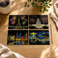 A4 Scratch Art Paper Set with Cityscapes and Famous Landmarks for Creative DIY Art