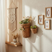 Rattan Wall Basket Vintage Design Woven Hanging Basket Multi-Purpose