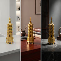 Wenchang Pagoda Gold-Colored Pagoda Ornament Hexagonal for Desk, Home Altar
