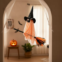 Spooky Flying Ghost with Witch Hat and Broom Floating Hanging Witch Ghost Festive Cute for Porch, Window, Haunted House, Garden