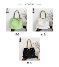2025 New Large Capacity Canvas Tote Bag with Letter Embroidery, Green/Black/Beige