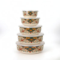 5 Pieces Enamel Bowls with Lids Lidded Enamel Bowl with Lid Sturdy for Meal Prep