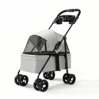Folding Pet Stroller with Tray Breathable Dog Pram Compact for Small Dogs, Cats