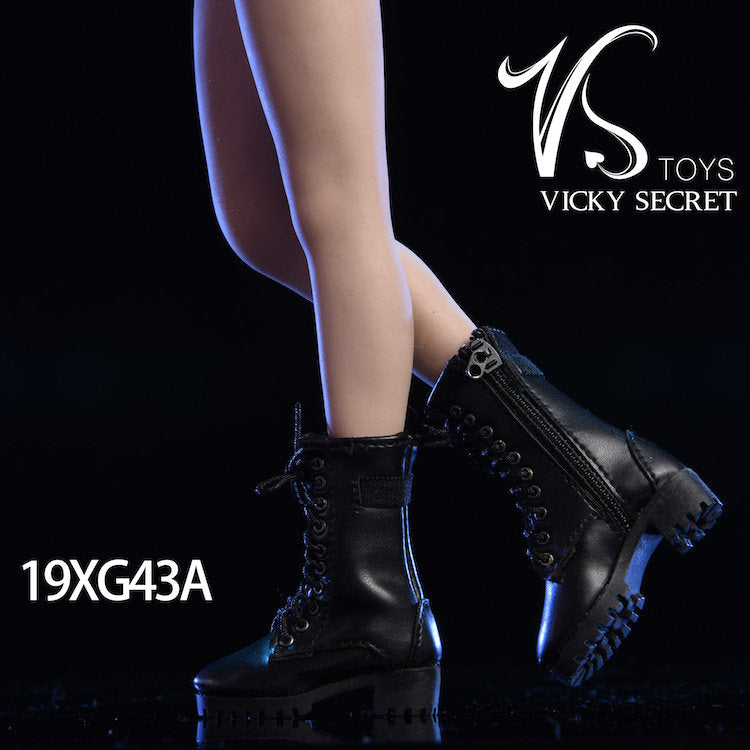 VSTOYS 19xg43 1/6拉链中靴 鞋子适合女兵人连脚素体 空心靴 皮靴