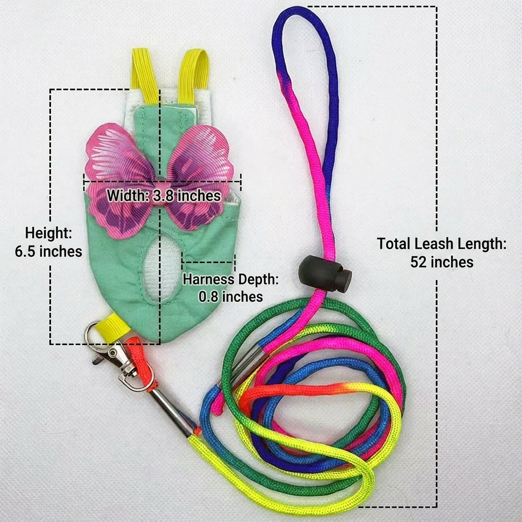 Parrot Harness and Bird Walking Leash, Decorative Vest Style Polyester Outdoor Bird Harness, Adjustable Flying Harness for Pet Bird Training