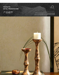 New Chinese Style Wabi-Sabi Resin Candle Holder with Hand-Painted Oil Painting Design