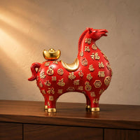 Feng Shui Horse Figurine Desk Display Fortune Horse Ornament Gold Accent