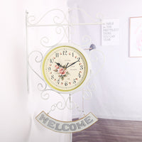 European Iron Art Double-Sided Wall Clock Hanging Clock Creative Pastoral Wall Clock Modern Living Room Bedroom Silent Large