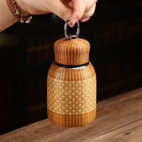 Bamboo-Woven Insulated Bottle, Chinese Style, Vintage, Small, Portable