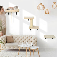 Cat Shelf and Climbing Shelves, 3-Piece Wood Wall Mounted Perch Set, Modern Furniture Wall Shelves for Indoor Cats to Scratch, Climb and Rest