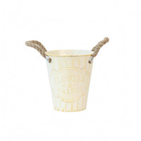 Distressed Metal Pail Planter Embossed Front Panel Decorative Item Rustic