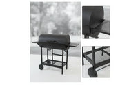 Briquette Grill with Side Tables Outdoor Wheeled Briquette Barbecue High-Temperature Resistant Grill with Two Side Tables for Campers, Backyard