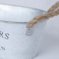 Galvanized Metal Planter with Rope Handles Vintage Oval Planter Rustic Flower Pot with Handles Farmhouse for Tabletop, Windowsill, Shelf
