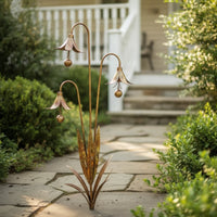 Metal Flower Stake with Bells Sculptural Decor Weather-Resistant for Patio