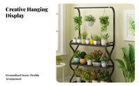 Multi-Tier Flower Rack with Hanging Bar Large Capacity for Gardeners, Homeowners