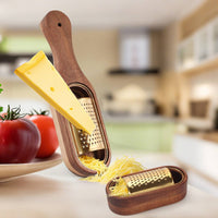 Cheese Grater with Container Rust-Proof Acacia Wood Cheese Shredder Hanging Hole