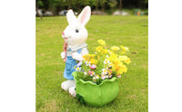 Hand-Painted Resin Hare Planter Gift Idea Hare Garden Ornament Easy to Clean Leaf Pot Ornament for Courtyard
