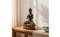 Resin Praying Buddha Ornament Gift Idea Thai Buddha Sculpture Gold Accent Home Decor for Hotel, Office