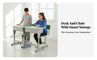 2 Pieces Children's Writing Desk and Study Table with Chair and School Furniture and Storage Compartment Engineered with Steel Frame and Ergonomic Features Suitable for Home Classroom Tutoring