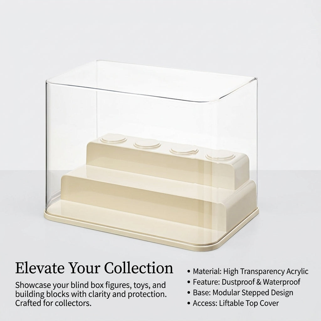 Acrylic Display Box Stepped Organizer, Transparent Dustproof Cover, Desktop Storage for Collectible Figures, Clear Case