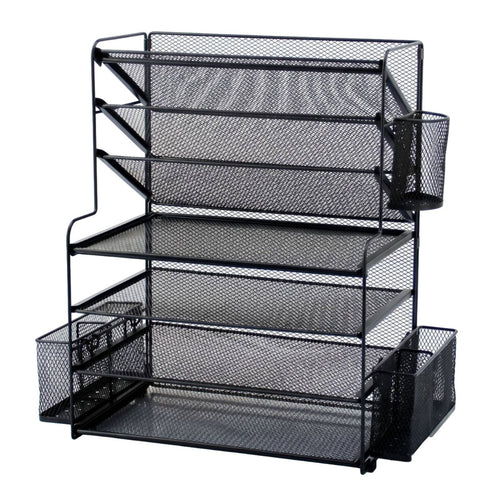Document Rack with Side Baskets Slanted Mail File Sorter Tray Stepped for Office