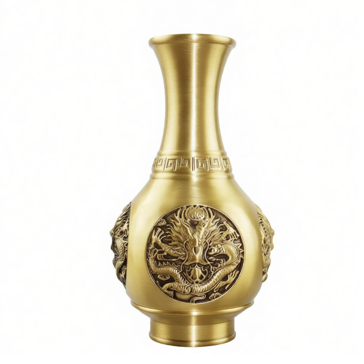 Vase with Dragon Relief Gold-Toned Chinese Dragon Vase Intricate for Living Room