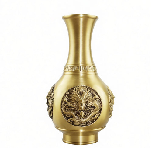 Vase with Dragon Relief Gold-Toned Chinese Dragon Vase Intricate for Living Room
