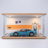 1:18 Scale Car Display Case Crystal-Clear Printing Printing LED Parking Garage