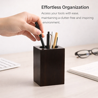 Desk Organizer for Writing Wooden Pen Holder Desktop Storage, Stationery for Students, Vintage Finish, 7x7x10cm Beech