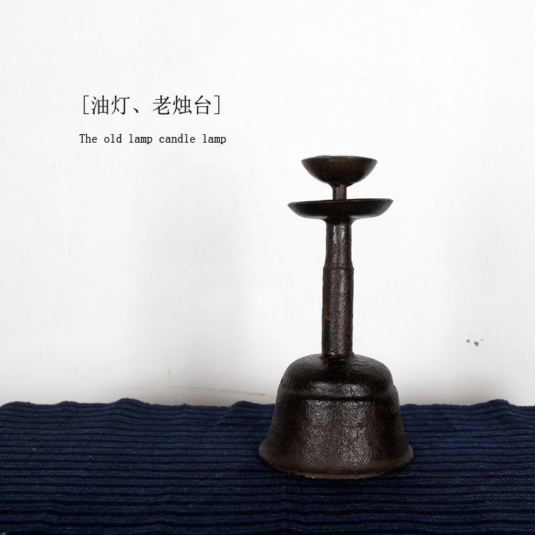 手工复古铸铁烛台摆件仿古铁艺油灯禅意茶室装饰烛台侘寂风落地灯