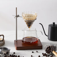 Adjustable Wooden Coffee Drip Stand with Glass V60 Dripper and Server Set