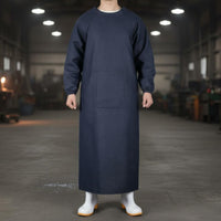 Hard-Wearing Long Sleeve Denim Apron Stain-Resistant Denim Work Gown Dustproof Reversible Wear Work Coat Large Pocket for Welders, Warehouse Workers, Mechanics, Workshop, Garage