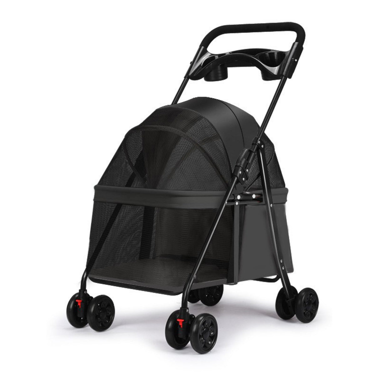 Pet Stroller with Tray Four-Wheel Foldable Pet Stroller Breathable