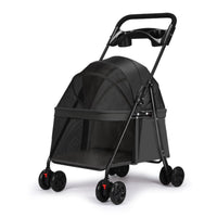 Pet Stroller with Tray Four-Wheel Foldable Pet Stroller Breathable