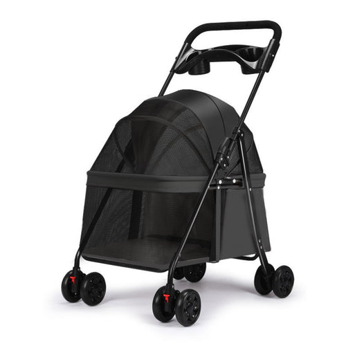 Pet Stroller with Tray Four-Wheel Foldable Pet Stroller Breathable