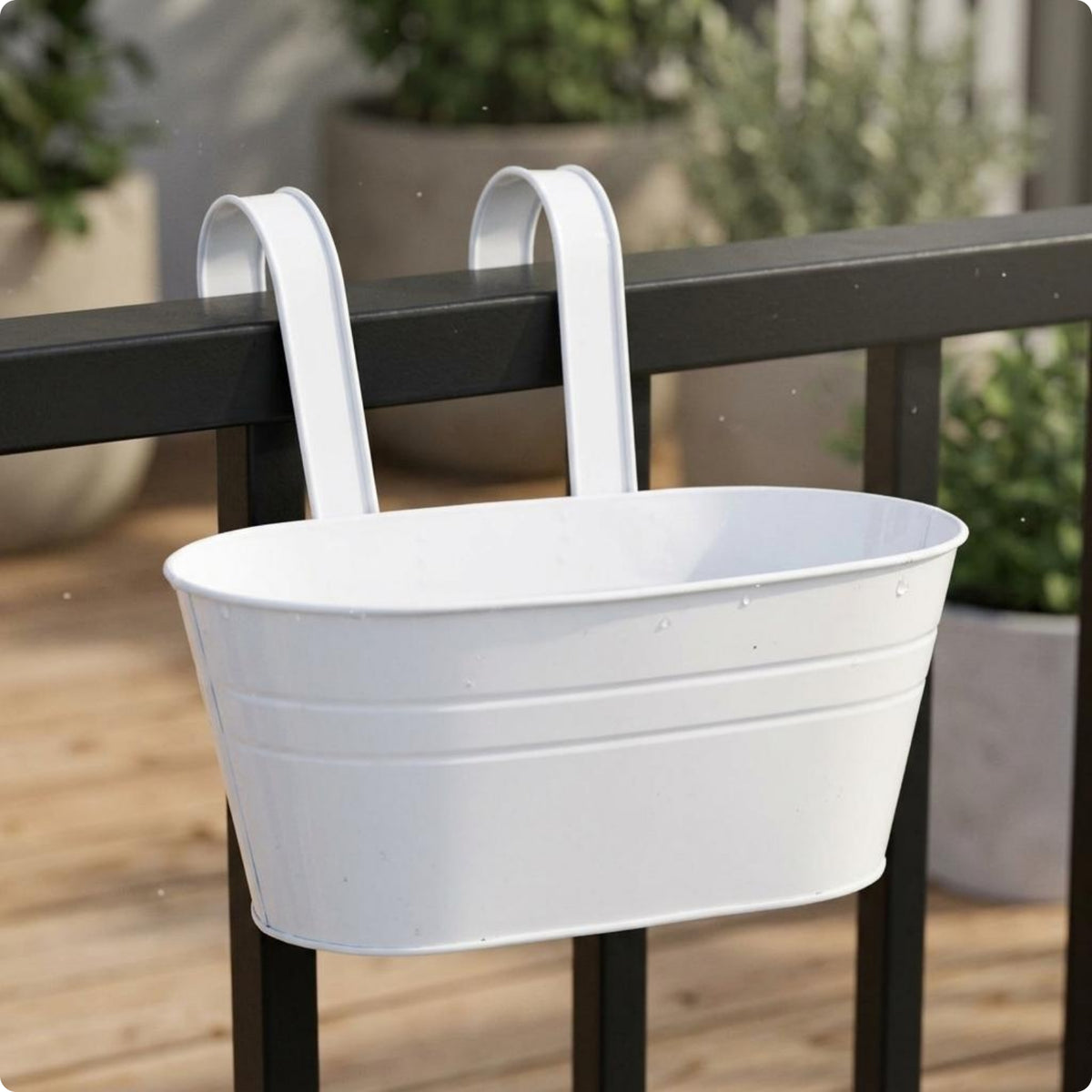 Oval Hanging Planter Ribbed Band Metal Hanging Planter Hooked for Balcony