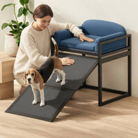 Bedside Pet Companion Chair Sturdy Metal Frame Raised Pet Sofa with Ramp
