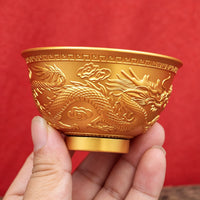 Dragon and Phoenix Bowl Wealth Bowl Decorative Rotating Desktop Office Small Ornament Gold Bowl Craft