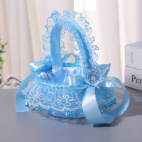 New Style Small Fresh Net Gauze Lace Flower Basket Wedding Flower Girl Hand Basket Princess Baby Dress Up Mini Basket