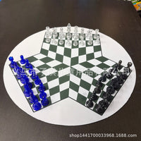 ALLIWILL Chess Set, 49mm King, Transparent Black/Blue/White, 3-Player and 2-Player Combo
