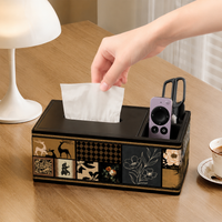 Wooden Tissue Box Holder, New Chinese Countertop Tissue Box Cover with Storage, 24x13x9.5cm for Living Room, Hotel, Office