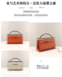 北欧创意铁艺金属皮革网格手提包桌面摆件客厅卧室玄关家居装饰品
