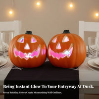 Battery Powered Jack-O'-Lantern Spooky Light-up Pumpkin Glowing Light up Pumpkin Compact for Tabletop, Mantel, Entryway
