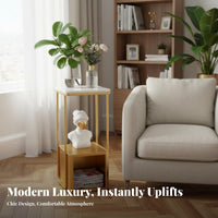 2-Tier Accent Table Sintered Stone Top Plant Stand Multi-Functional for Entryway