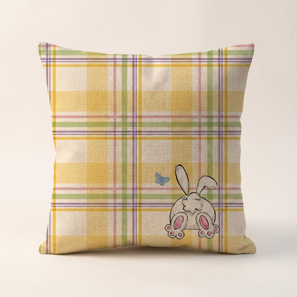 Easter Bunny Pillow Cover Machine Washable Easter Pillow Cover Zipper Bunny Print Throw Pillow Case for Families, Living Room, Sofa, Armchair