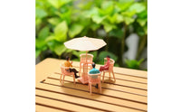 Miniature Table and Chairs with Umbrella Unpainted Miniature Patio Furniture Diorama Furniture Set White for Model Makers